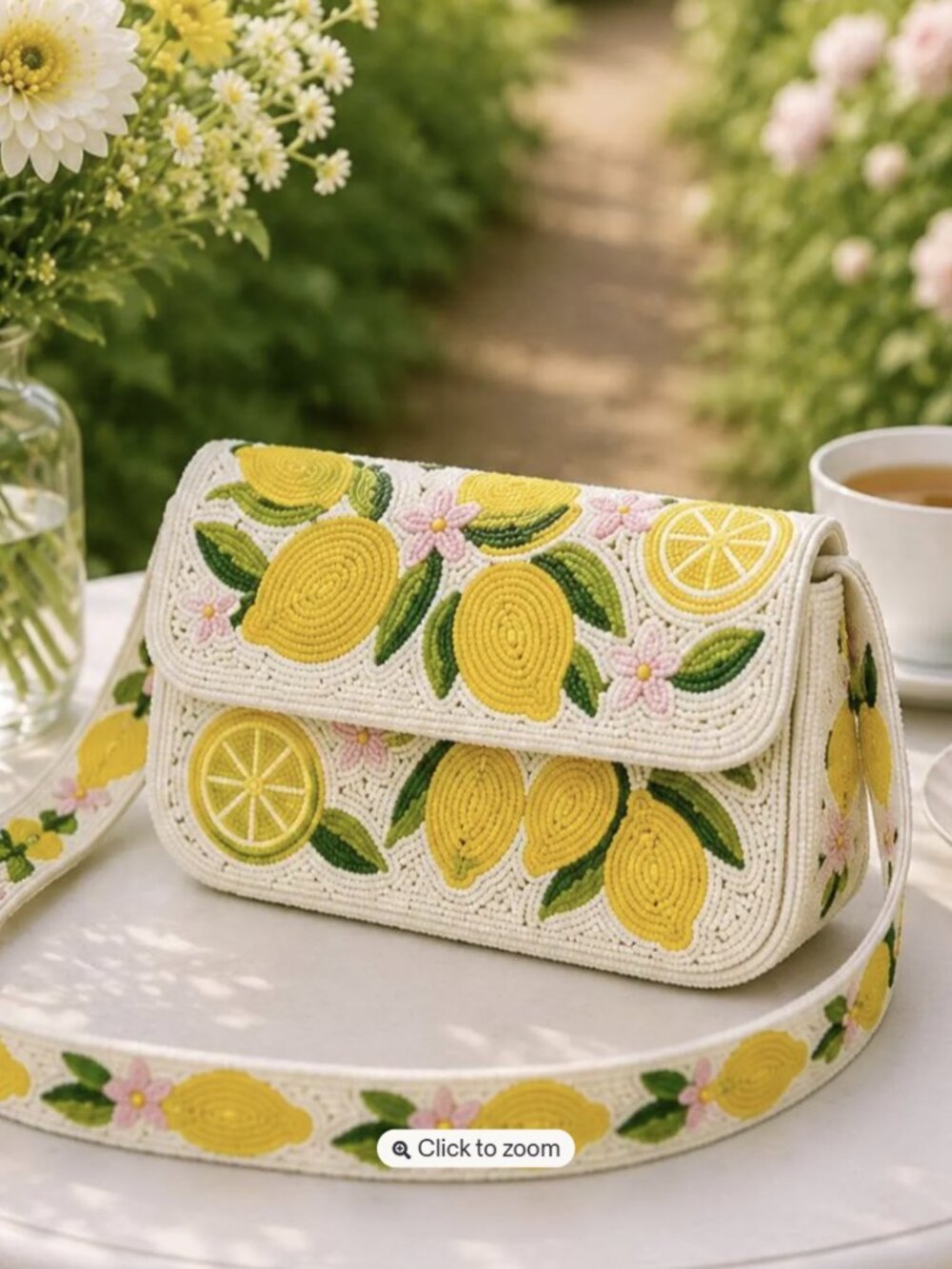 Beaded Lemon Shoulder Bag, Amalfi Coast Inspired Clutch, Summer Vacation Purse B